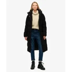 Superdry für Damen. W5012143A Schwarzer Longline-Mantel mit Kapuze (M), Lässig, Polyester