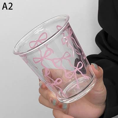 ModernMart Cute Bow Glass Cup High Borosilicate Coffee Mug Aesthetic Pink Drinkware a