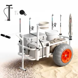 VEVOR Angelwagen Faltbar, 159kg Belastbarer Bollerwagen mit 2 PU-Luftreifen für All-Terrain, Transportwagen mit Alugestell & 8 Rutenhaltern, Multifunktionale Transportkarre für Angeln Camping Strand