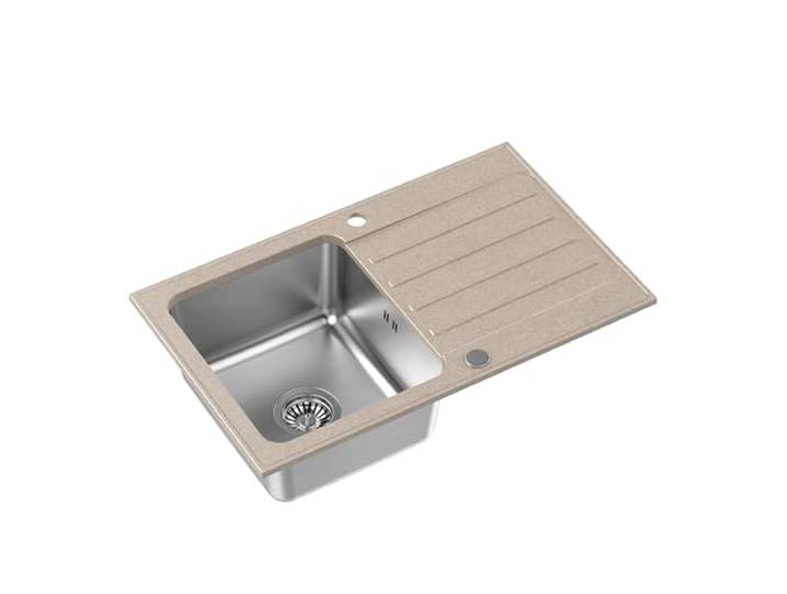 QUADRON Spülbecken Beige Größe 78 x 48 cm Edelstahlspüle KENNETH 111 Einzelbecken Küchenspüle mit Stahlkammer Granit & Edelstahl mit Siphon und Schraubverschluss mit Abtropffläche