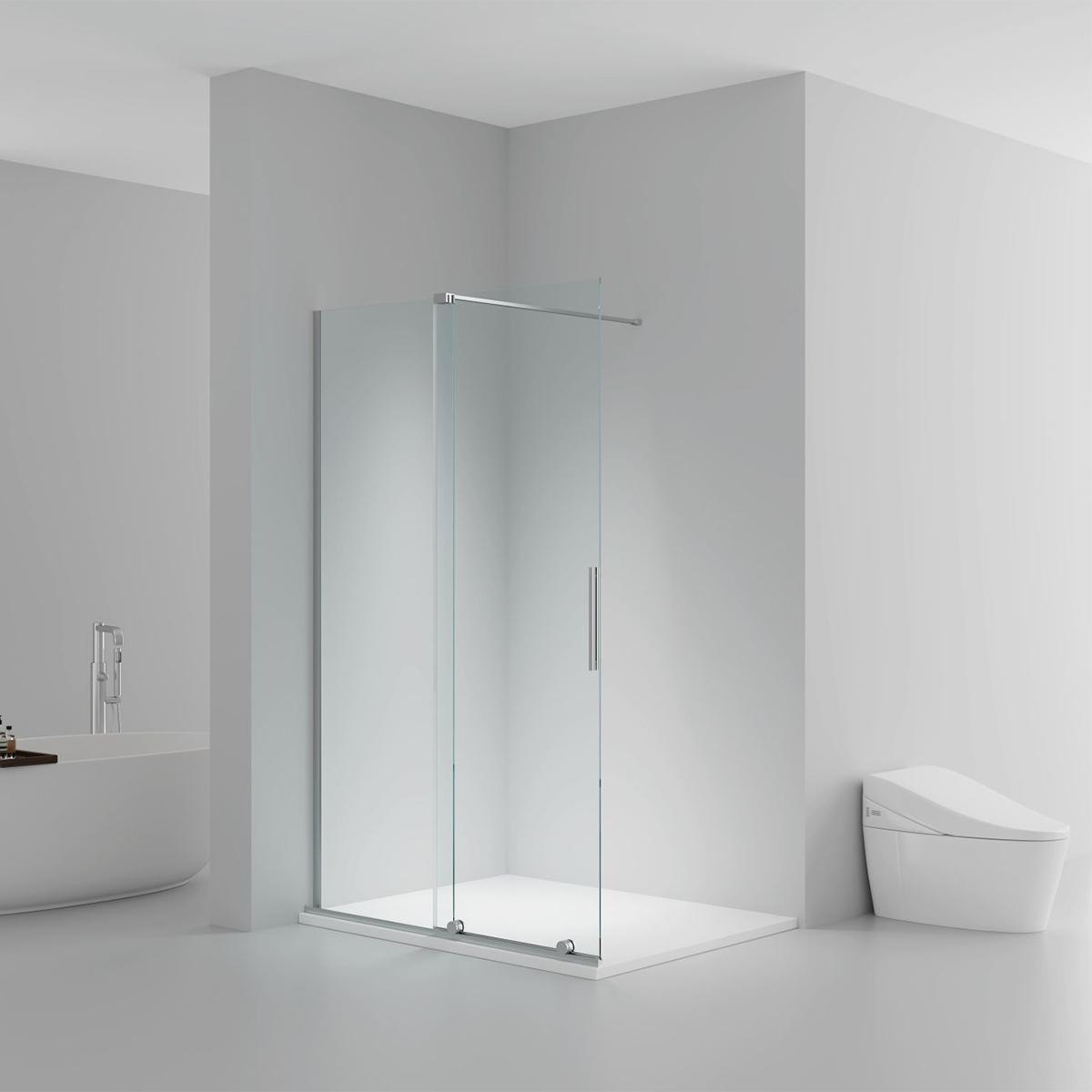 BELVIT Begehbare Dusche mit Schiebetür Chrom Klarglas 8 mm Sicherheitsglas Anti Kalk Reversibel 120x200 cm