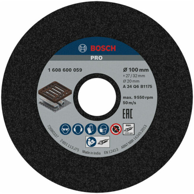 Meule pour meuleuses droites 100 mm, 20 mm, 24 ; Bosch (1608600059)