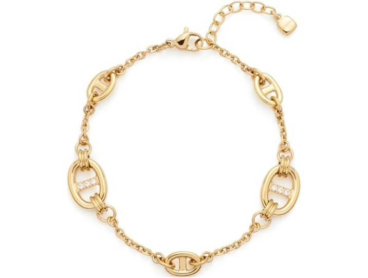 JEWELS BY LEONARDO Armband Herma, Arm-Schmuck aus goldfarbenem Edelstahl, Schiffsanker-Kettenglieder mit eingesetzten zirkonia Steinchen, 18-23 cm Länge, Schmuck Damen, 024297