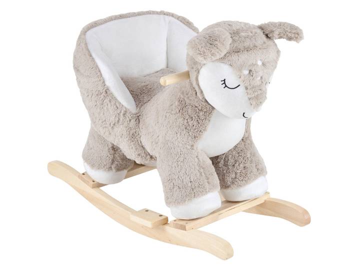 Patinio Schaukeltier, Weiss, Taupe, Holz, Metall, Textil, Pappel, vollmassiv, 33x55x68 cm, unisex, EN 71, Geräuscheffekte, Haltegriffe, Spielzeug, Schaukeltiere