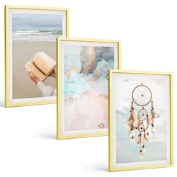 BILDER SET 3er Set - 40x60 cm Goldrahmen - Abstraktes Meeresbuch Boho