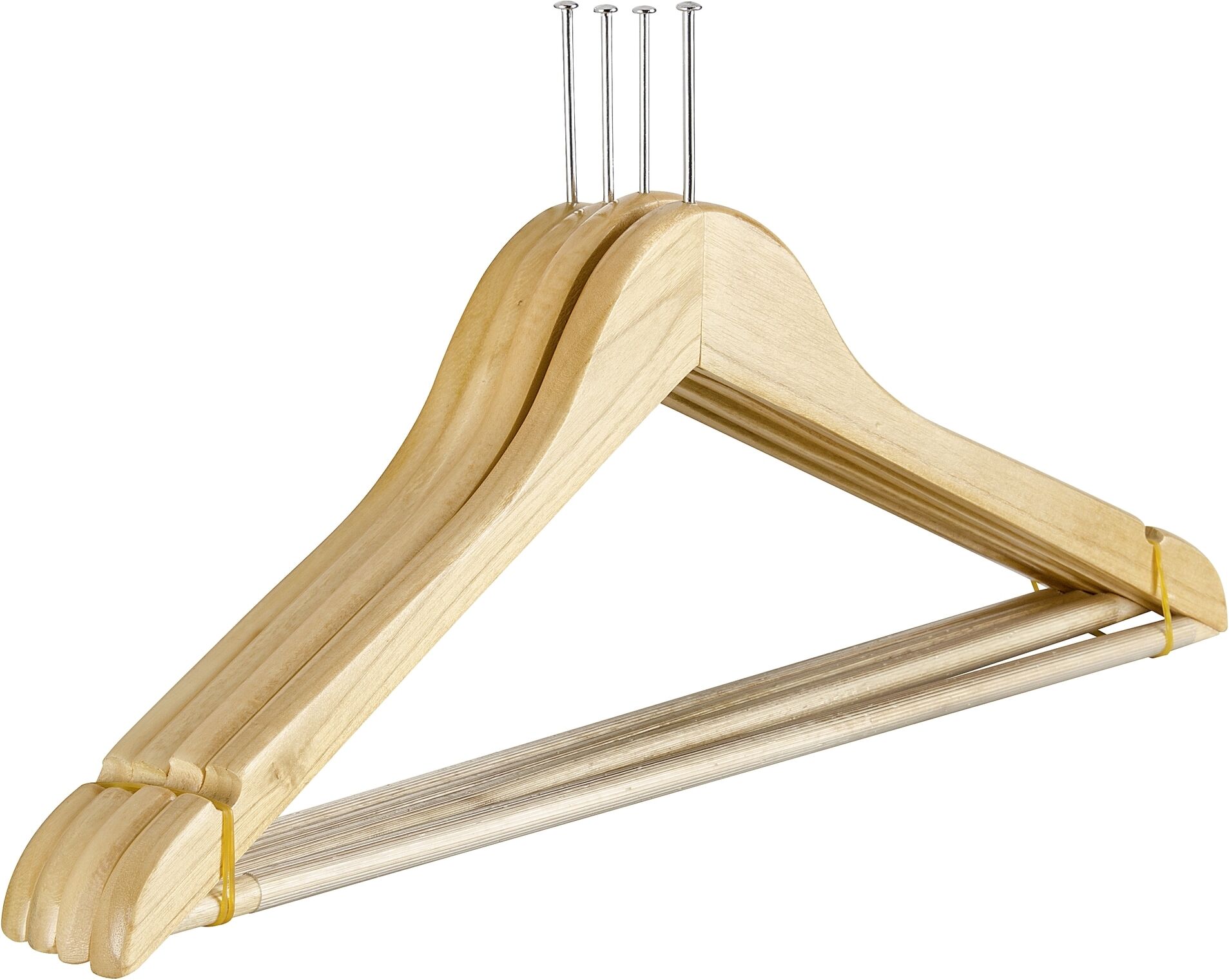 Kleiderbügel WENKO "Modell Hotel", braun, B:45cm H:23,5cm T:1,2cm, Massivholz, Kleiderbügel, Kleiderbügel, aus Holz, mit Metall-Sicherungsring für jeden Kleiderbügel braun Einheitsgröße