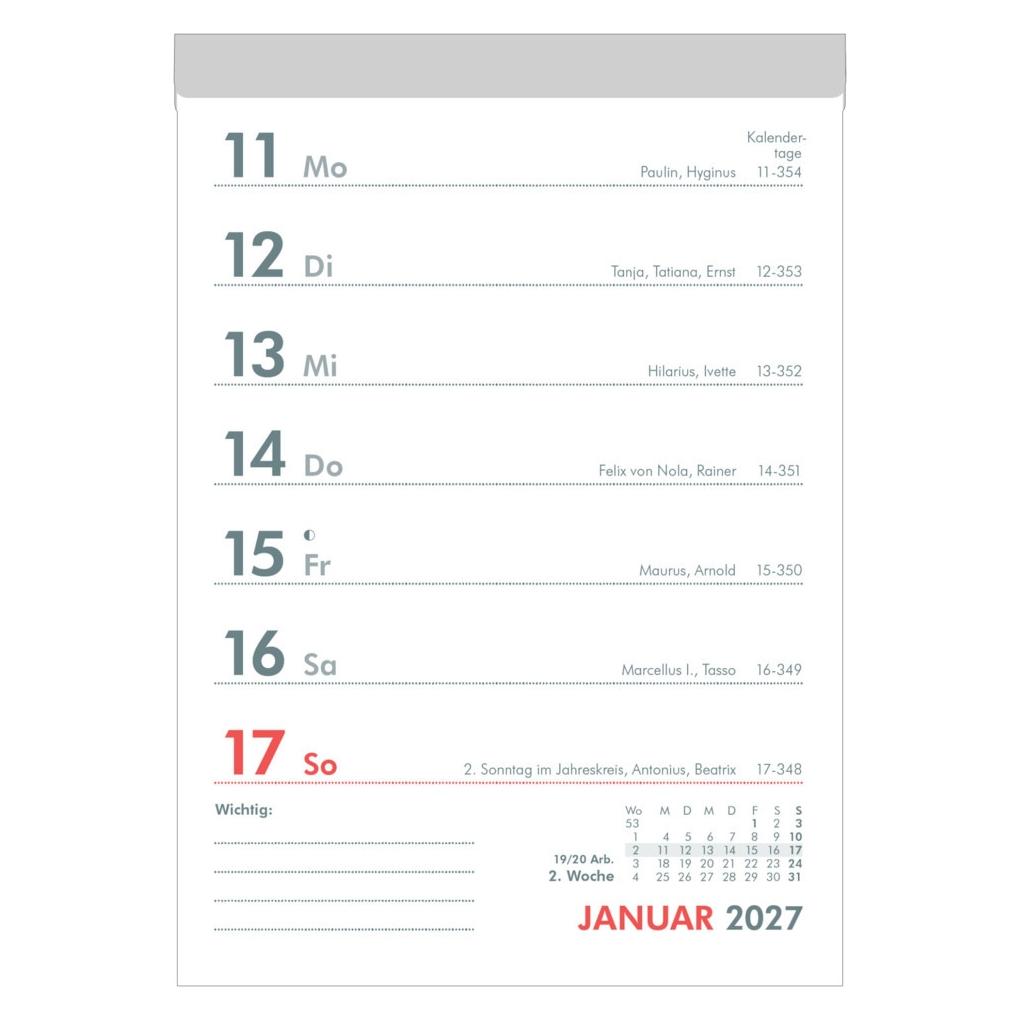 Zettler Wochenabreisskalender 2027 (144000)