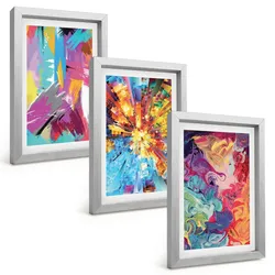 BILDER SET 3er Set - 20x30 cm Silberner Rahmen - Bunte abstrakte Farbmuster