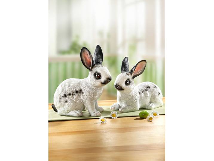 Hasen aus Polyresin, 2er-Set, Schwarz-Weiss