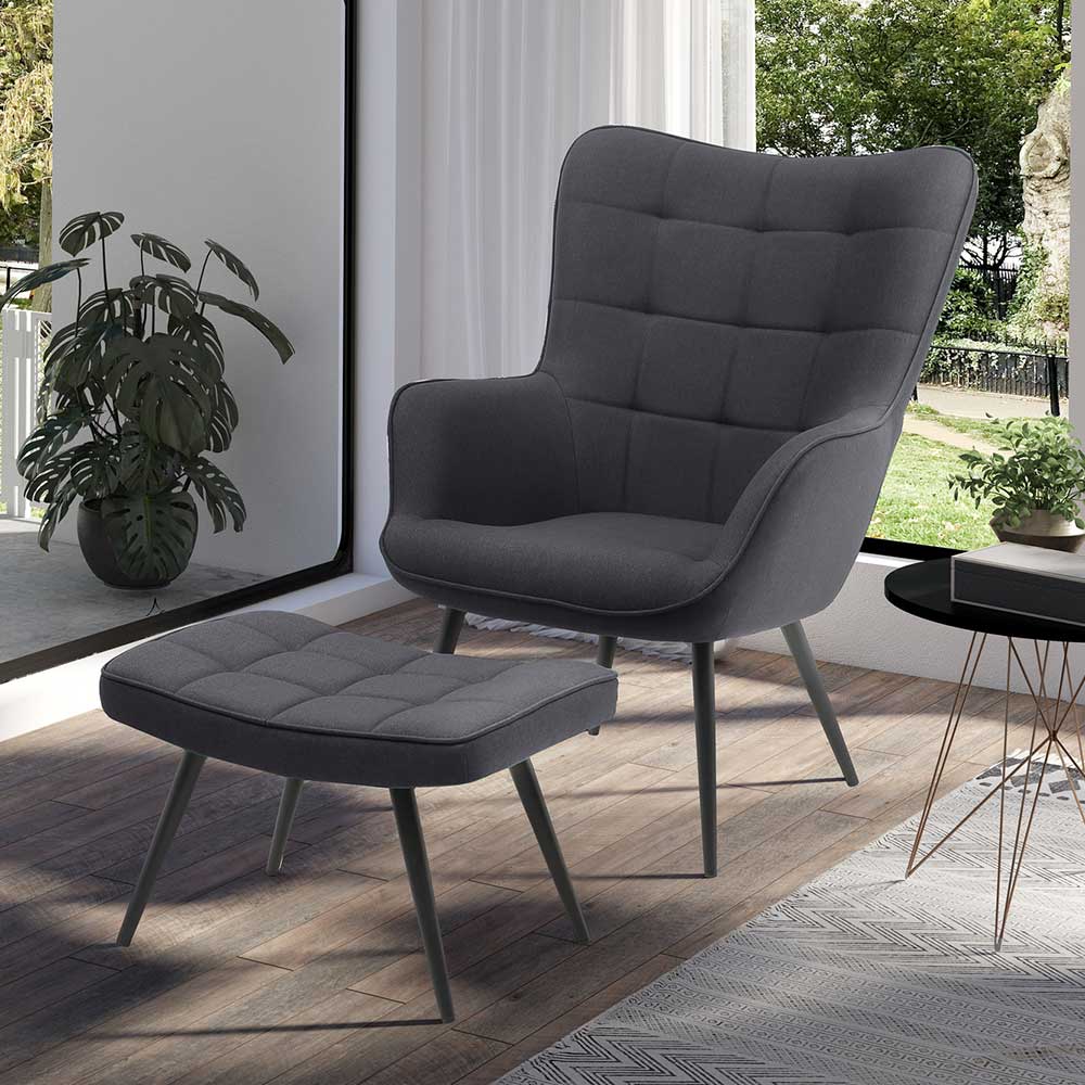 Pharao24.de Lesesessel mit Hocker in Dunkelgrau Skandi Design (zweiteilig)