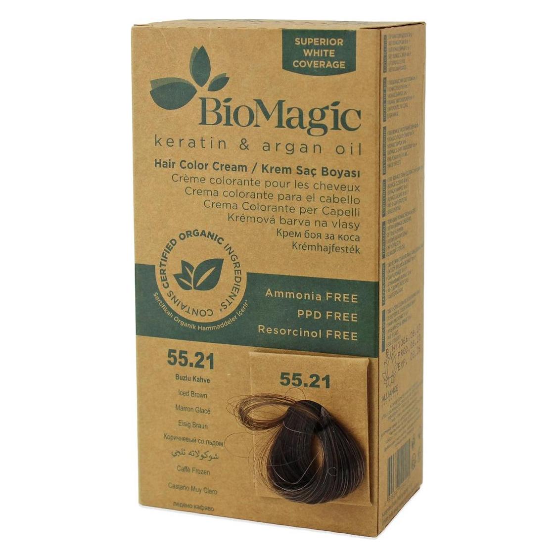 Biomagic Dauerhafte Haarfarbe Keratin & Arganöl Linie Ammoniakfreies Haarfärbemittel mit zertifiziertem Bio (55.21 Iced Brown) (49992170)