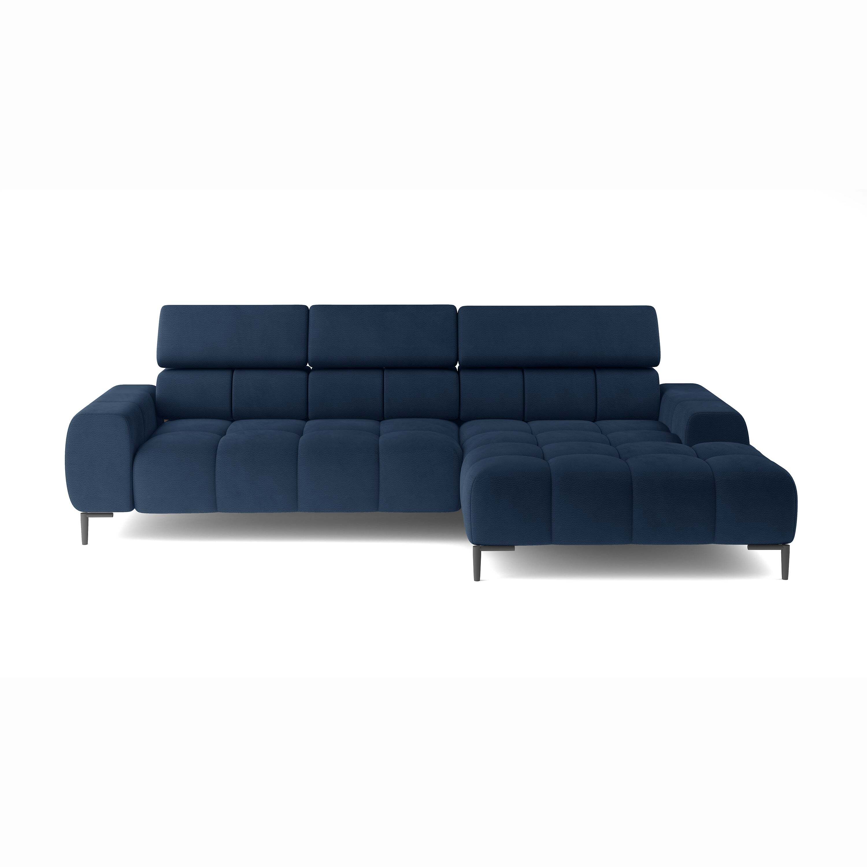 DOMO-HOME Ecksofa PLAZA Mini mit Elektrischer Sitzverstellung 270x177cm | Moderner Stil |Hoher Komfort | Verstellbare Kopfstützen | Bezug Solar in Beige | Farbe dunkelblau | Links