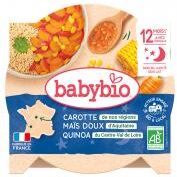 Babybio Bonne Nuit Fondue de Carotte Quinoa Maïs Doux 12 Mois et + Bio 230 g - Carton 1 assiette de 230 g