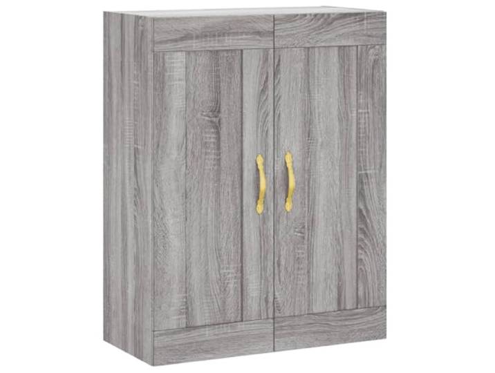 Wandschrank Grau Sonoma 69,5x34x90 cm Holzwerkstoff 3 Fächer mit Türen, Türgriffe aus Eisen, Wandmontage, auch auf Sideboard nutzbar
