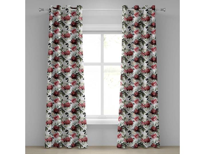 Rideaux à œillets Roses - Lot de 2 260cm Rouge/Blanc/Rouge