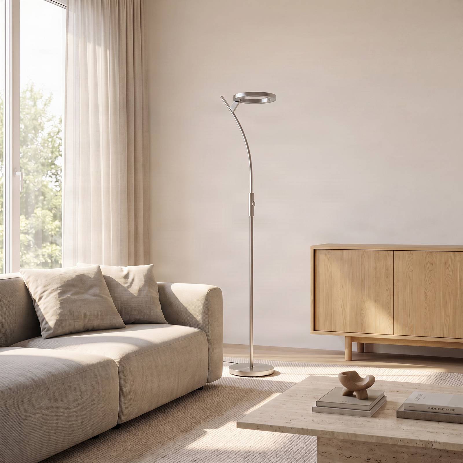 LED Deckenfluter Darion Lindby, dimmbar, alu / grau / zink, für Wohn- / Esszimmer, Metall, Modern, LED Stehlampe