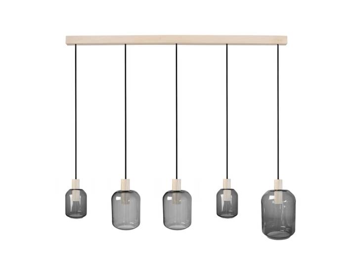 Lustre bois naturel abatjour verre fumé