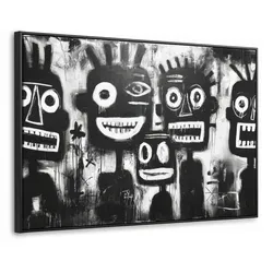 LEINWAND Bilder mit Rahmen - Malerei - Figuren - Schwarz - Abstrakt - 90x60