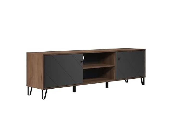 TV-Lowboard Montez Eiche Kraft Gold / Graphite · B 183 x H 56 cm B 183 x H 56 x T 40 cm · Soft-Close-Dämpfer · für TVs bis 65 Zoll · 12 cm Metallbeine