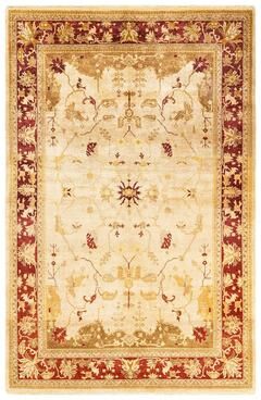 Overton Hand Knotted Wool Contemporary Floral Yellow Area Rug - 6' x 9'