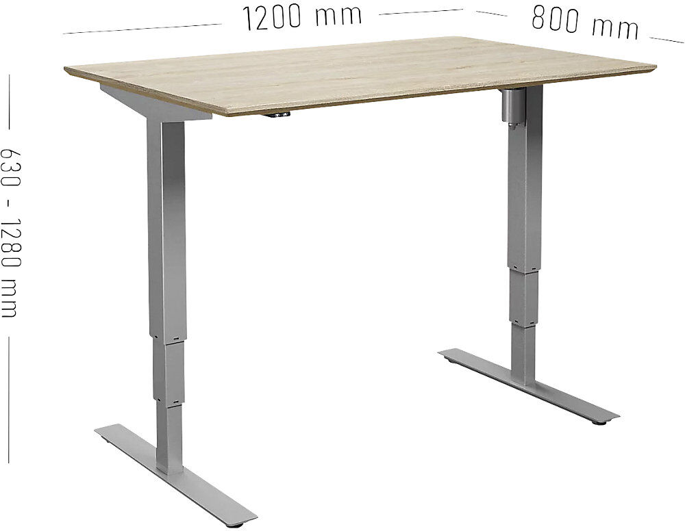 kaiserkraft Schreibtisch Atlanta Trend, elektrisch höhenverstellbar, gerade, BxT 1200 x 800 mm, Eiche/silber