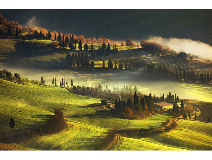 Fototapete PAPERMOON LANDSCHAFT-HERBST NATUR BÄUME WALD BERGE GEBIRGE ALPEN , bunt, B:5m L:2,8m, Vlies, Tapeten, Fototapete