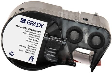 Brady M4C-1000-595-RD-WT etiquetas de vinilo blanco sobre rojo 25,40 mm x 7,62 m