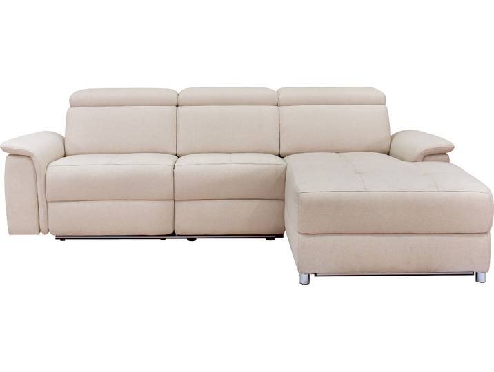 Ecksofa, Webstoff, Beige, 259×163 cm, Recamiere Rechts, Manuelle Relaxfunktion, Modern, Places of Style