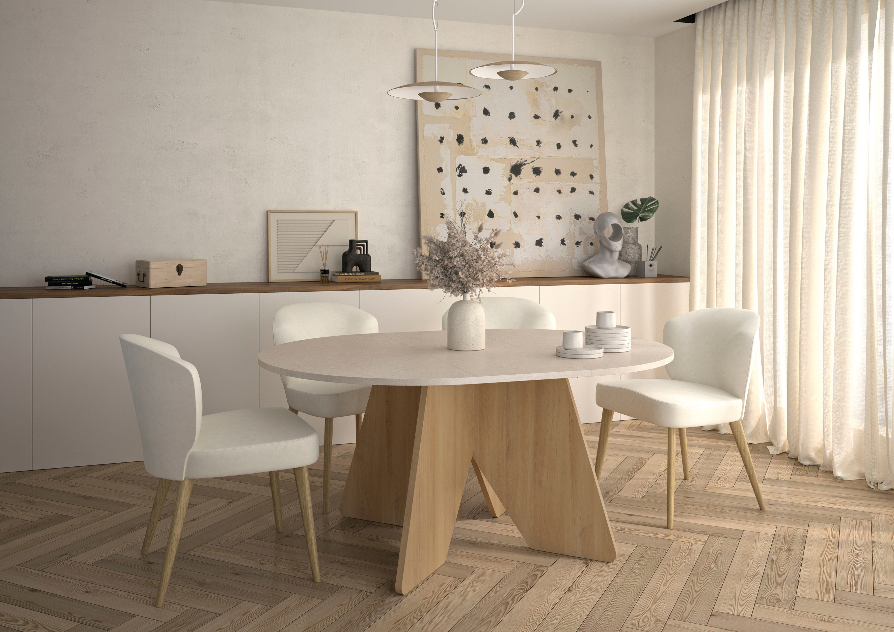 Esstisch GAMI "GALEO", braun (bocage, eiche nachbildung, melamin mineral gravity, bocage, eiche nachbildung, melamine mineral gravity), B:120cm H:74cm T:120cm, Tische, Esstisch, Runder Tisch mit 1 Ausziehplatte bocage, eiche nachbildung, melamin mineral g