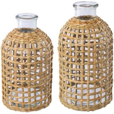 Tischvase CREATIV HOME "Vase aus Glas", braun, H:23cm Ø:12,5cm, Glas, Vasen, mit Mesh-Überzug
