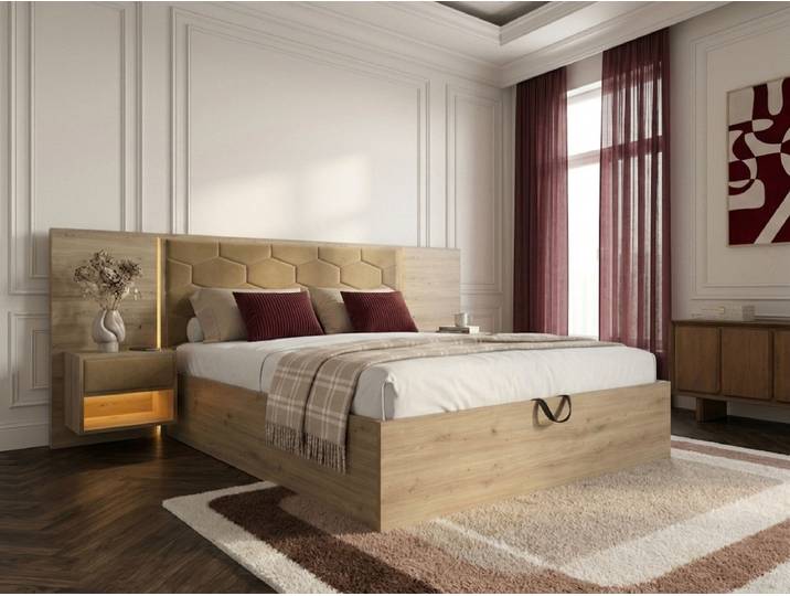 Lit coffre avec leds PALMERAIE et chevets intégrés 160x200