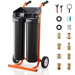 VEVOR Deionisiertes Wassersystem für Autowäsche 1250 L, Wasserdeionisierer für Autowäsche mit Dualen 4L Gemischten DI-Harz-Filterkartuschen, Deionized Autowaschanlage mit Rollen & TDS-Meter für KFZ