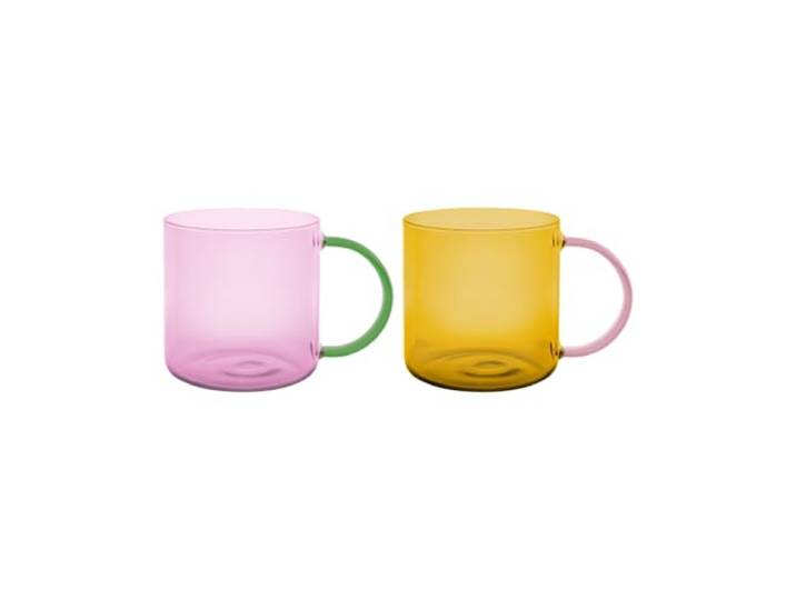 Remember Glazen beker Fred rose/geel, set van 2, 500 ml, borosilicaatglas