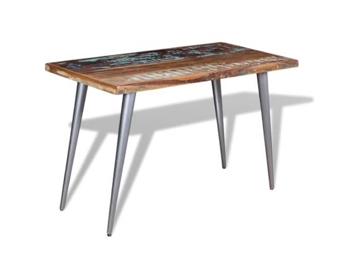 KFGWERSTY Esstisch Altholz Massiv 120 x 60 x 76 cm Mehrfarbig Massive Altholz-Tischplatte, Stahlbeine, handgefertigt, Vintage-Stil, für Küche und Esszimmer