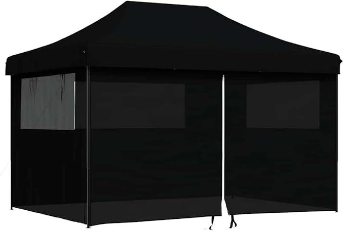 Pop-up Partyzelt faltbar für Veranstaltungen mit 4 Seitenteilen in Schwarz, faltbares Festzelt für Outdoor-Events und Robustes Gartenzelt mit Stahlgestell, großes Popup-Zelt