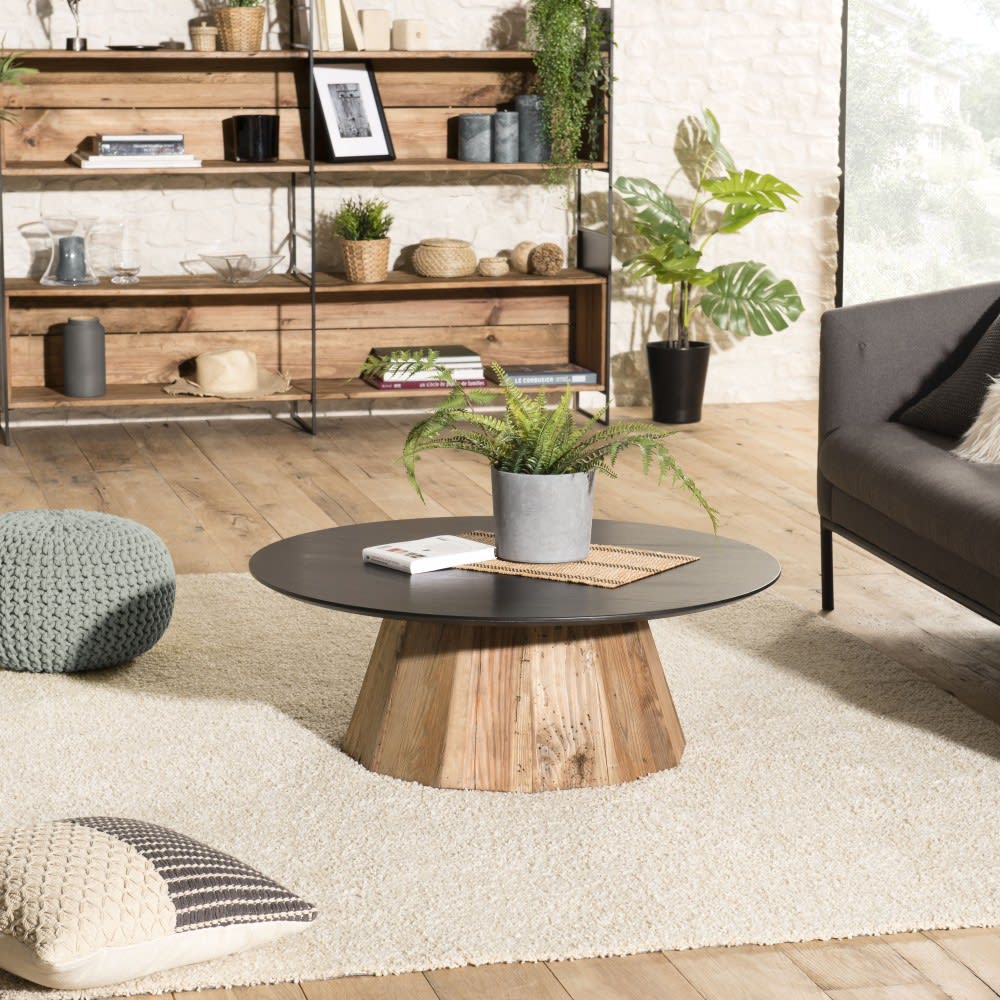 MACABANE Table basse ronde en pin recyclé d90 Marron 90x32x90cm