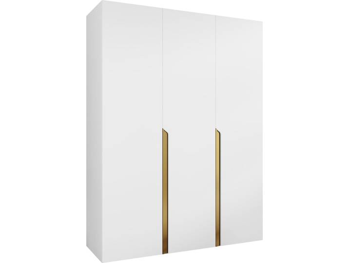 MIRJAN24 Kleiderschrank Mila 1 150, Schlafzimmer, Kleiderschrank, mit drei Drehturen und mit zwei Kleiderstange, Modern, Garderobenschrank (Farbe: Weiß + Gold)