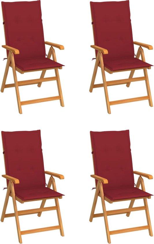 Massivholz Gartenstühle 4er Set mit Weinrot Kissen