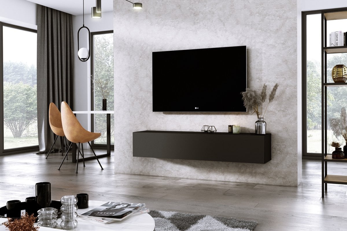 Meubel Square Diamond hangend TV-meubel - Mat Zwart - 150 cm