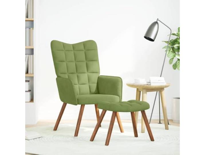 Fußsessel Hellgrün Samt Freizeit Samtgewebe, stabiler Rahmen, Holzfüße, universelle Fußstütze, komfortable Sitzgelegenheit, für Wohnzimmer und Arbeitszimmer