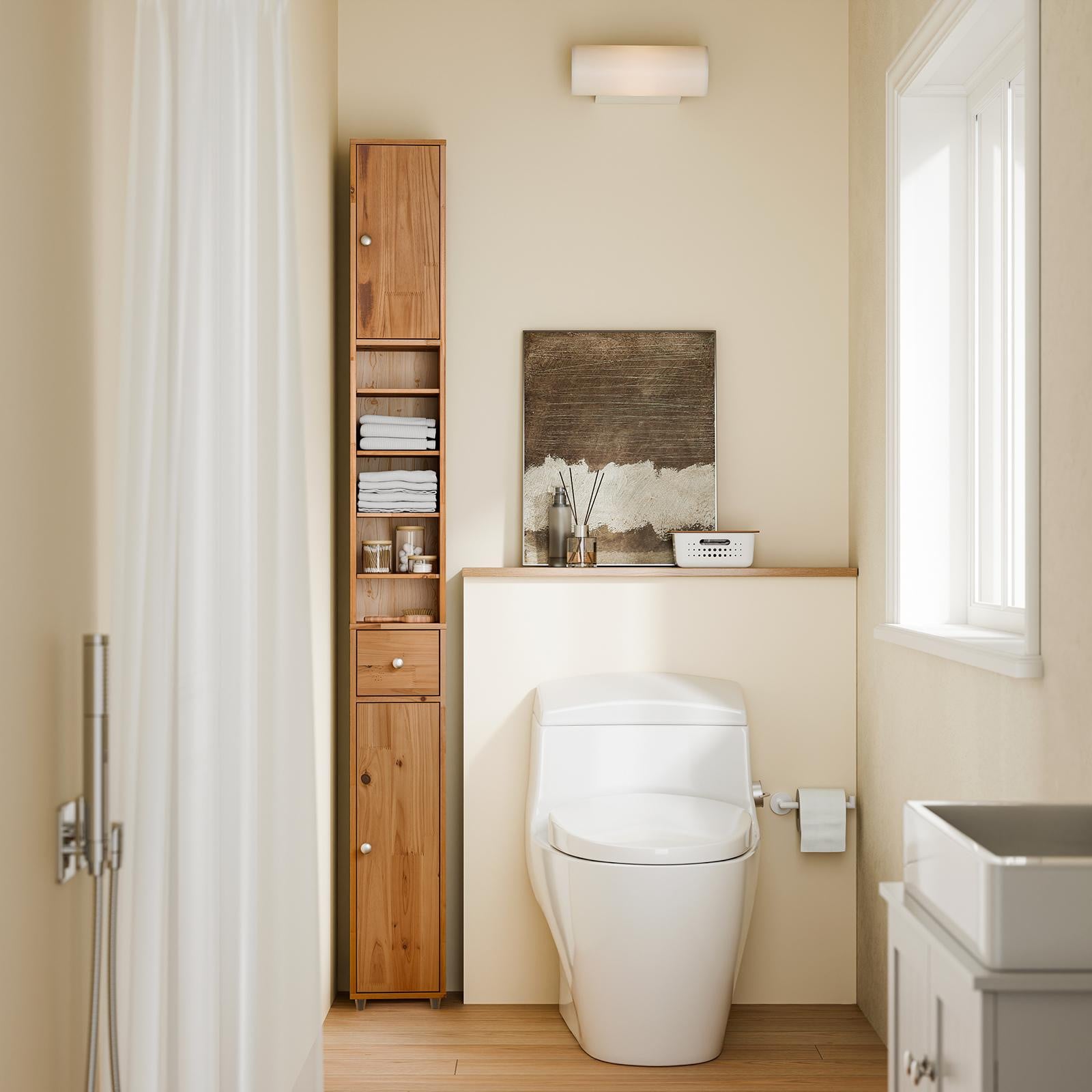 SoBuy Badkamerkast BZR34-II-SH met verstelbare legplanken, naturel