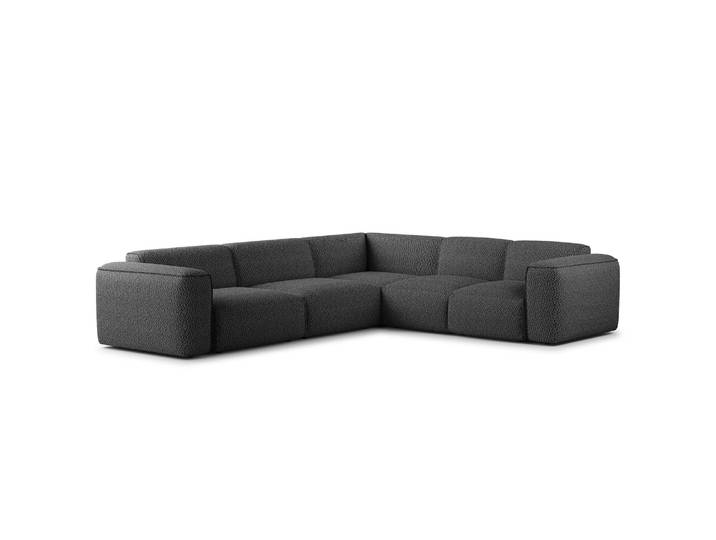 Ecksofa mit Rundecke Grau/Anthrazit Teddy-Bouclé Stoff Bony 325 x 71 x 260cm Ecke davorstehend rechts Modern
