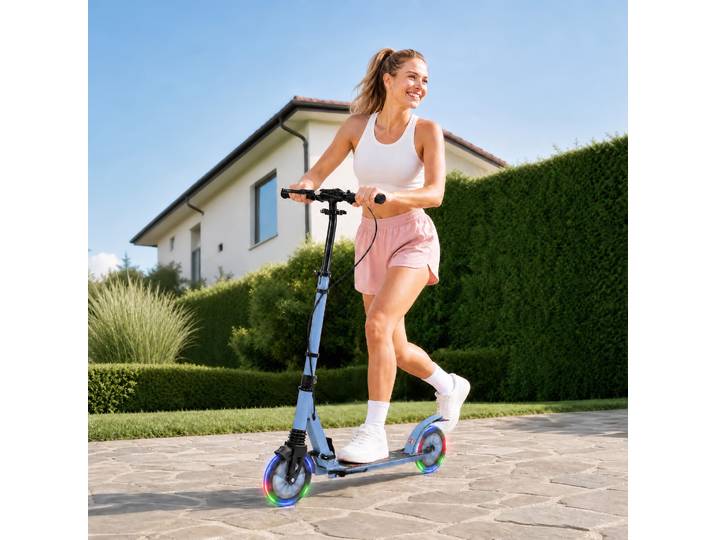 SPORTNOW Trottinette Adulte Aluminium Pliable Guidon Réglable Roues Lumineuses