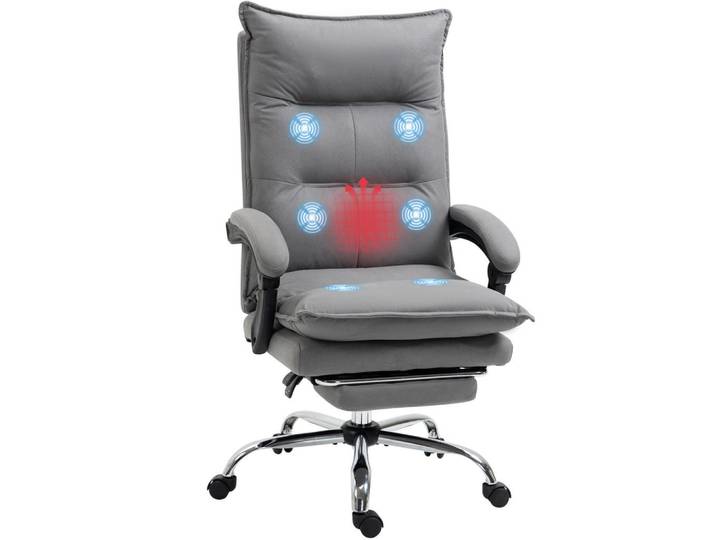 Drehstuhl Massage Heiz Fernbedienung ausfahrbare Fußstütze neigbar grau, Grau, Holz, 74x121.5x66 cm, Büromöbel, Bürostühle, Drehstühle