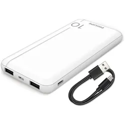 Philips Jaunums! Akcija! mobilā uzlādes iekārta, balts (10000 mAh, 37 Wh), Powerbank, Weiss