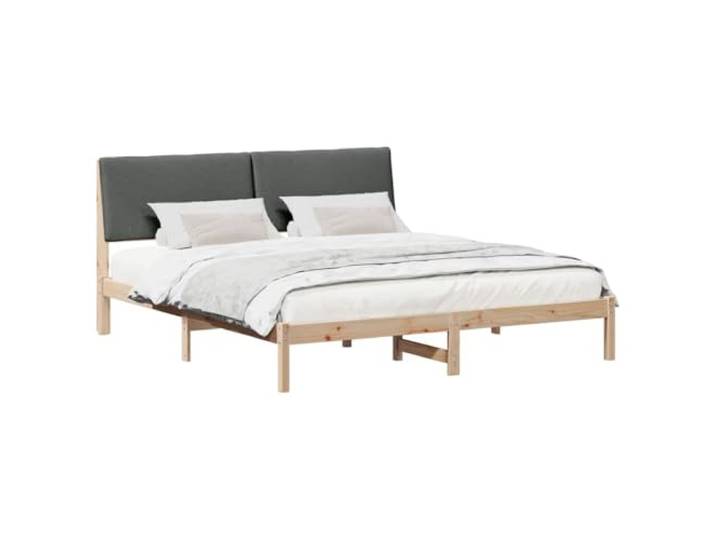 KTHLBRH Bettgestell braun dunkelgrau 200 x 200 cm Massives Kiefernholz, gepolstertes Kopfteil, mattes Finish, feste Latten, maximale Belastung 200 kg