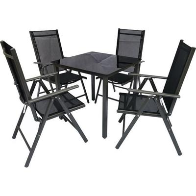 5 tlg. Alu Glas Tisch Gartenset Sitzgruppe 80 SW