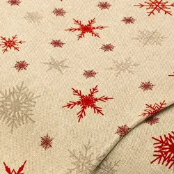 Dekostoff "Schneeflocken“, natur/rot