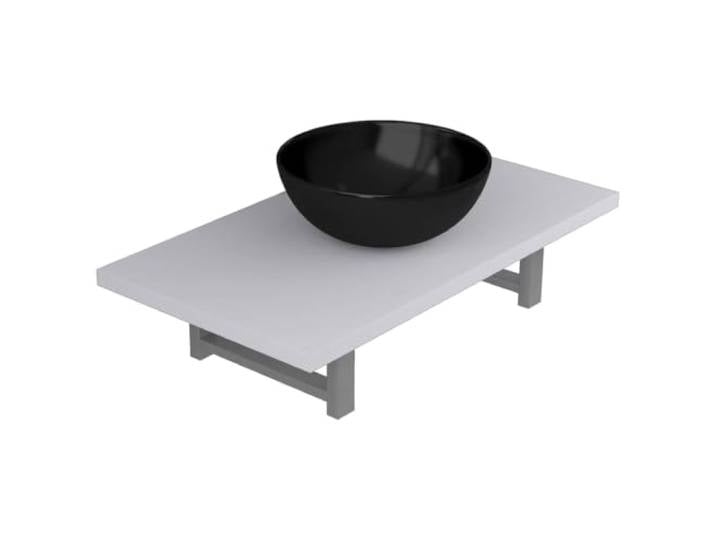 LMTYOENFG 2-tlg Badmöbel-Set Wandregal Keramik Waschbecken Weiß Schwarz Platzsparendes Waschplatz-Set für Gäste-WC und Badezimmer mit schwarzem Aufsatzwaschbecken und robuster Wandkonsole.