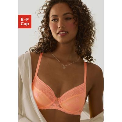 Bügel-BH LASCANA "BH mit Bügel, Spitzen-BH", Damen, Gr. 70, Cup F, orange (neon pfirsich), Spitze, Obermaterial: 88% Polyamid, 12% Elasthan, BHs Bügel-BH, als Dessous-Set kombinierbar, aus feiner Jacquardspitze, sexy Dessous